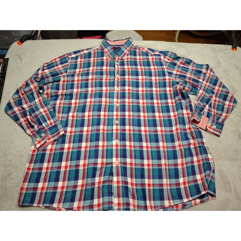 Casa Moda Shirt Men XXL Red/Blue Plaid Work Office Classic Dad‎ Long Sleeve